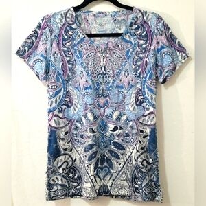 Vintage 90s Y2K Style&Co Sport Paisley Boho Rhinestone Scoop Neck T-Shirt